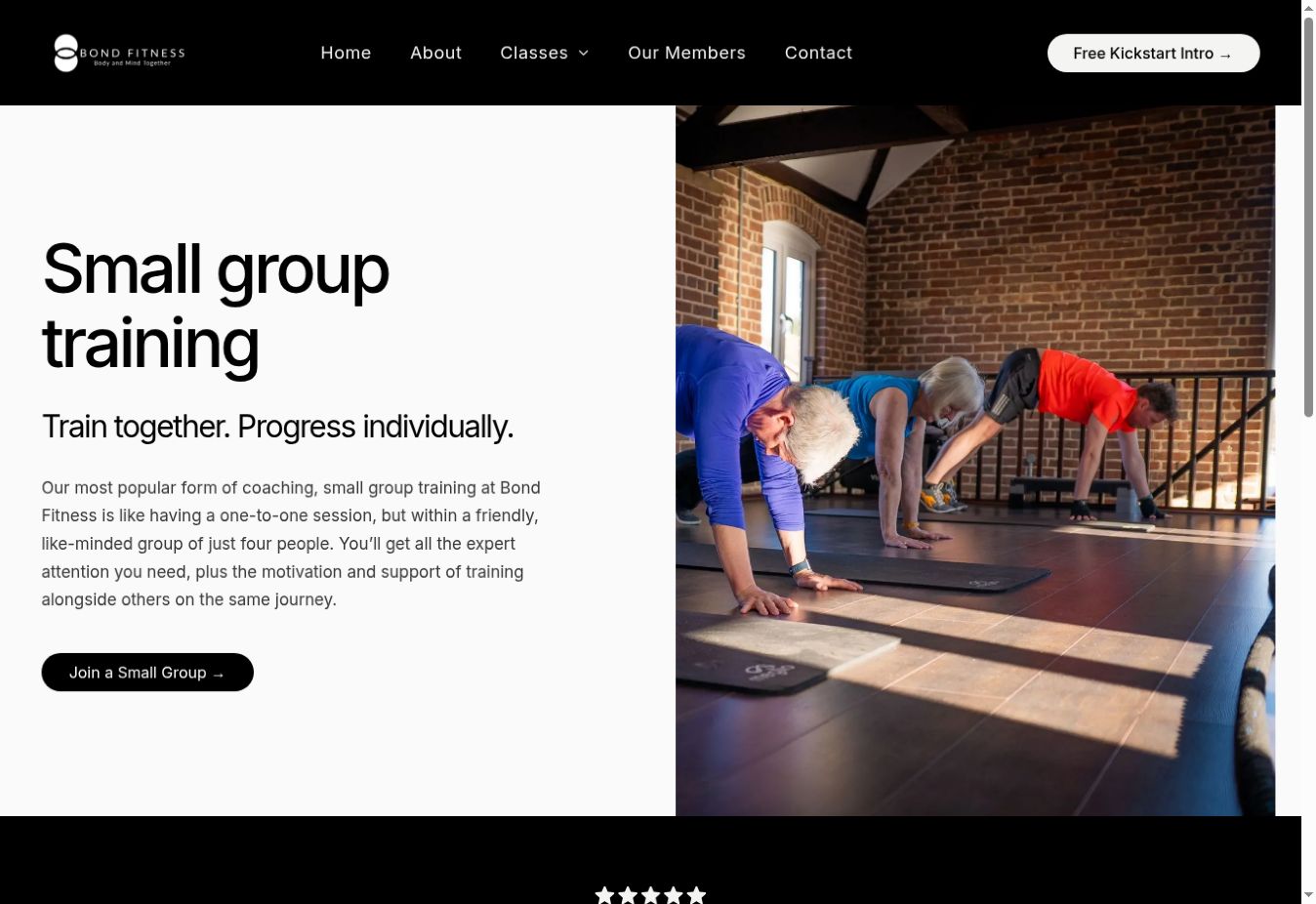 Small group training - A dedicated service page, with a clear introduction and real coaching photography.