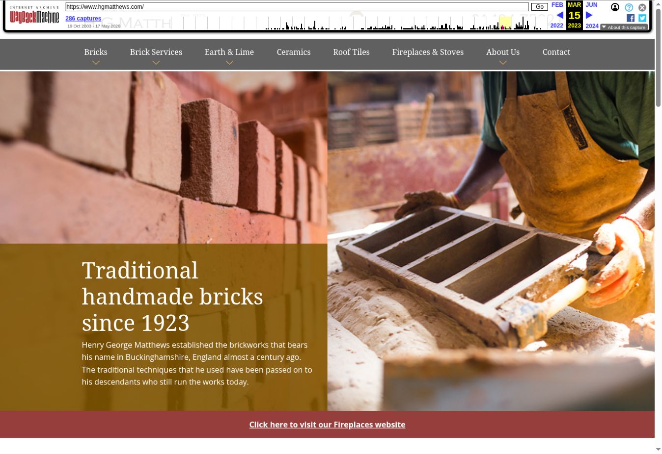 The previous H.G. Matthews homepage, with a broad navigation menu and split-image introduction