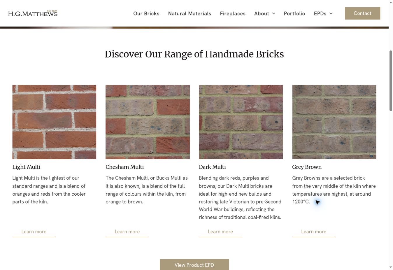 Exploring the range - Further down the product page, colour and texture help visitors compare the bricks.