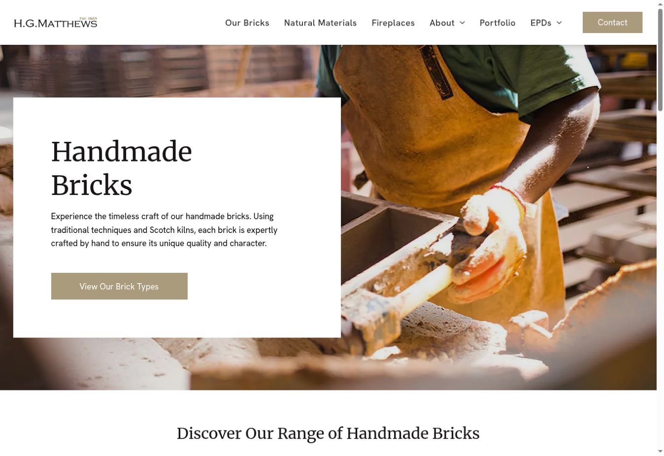 Handmade bricks - A product-page introduction built around the material and how it is made.